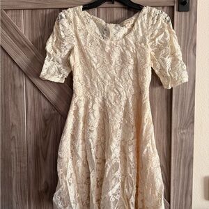 Forever 21 Cream Fit and Flare Puff Sleeve Dress